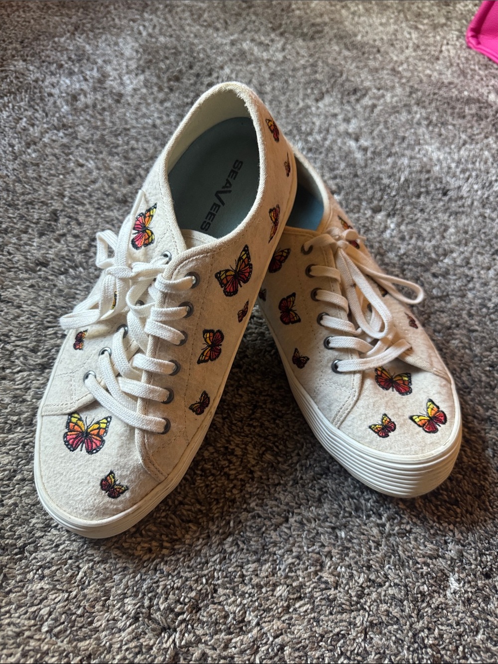 SeaVees Women’s Cream Canvas Butterfly-Print Low Top Sneakers